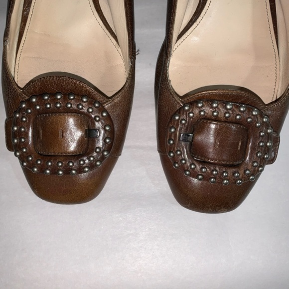 PRADA size 40.5 brown calfskin pumps w/buckle - Picture 5 of 13